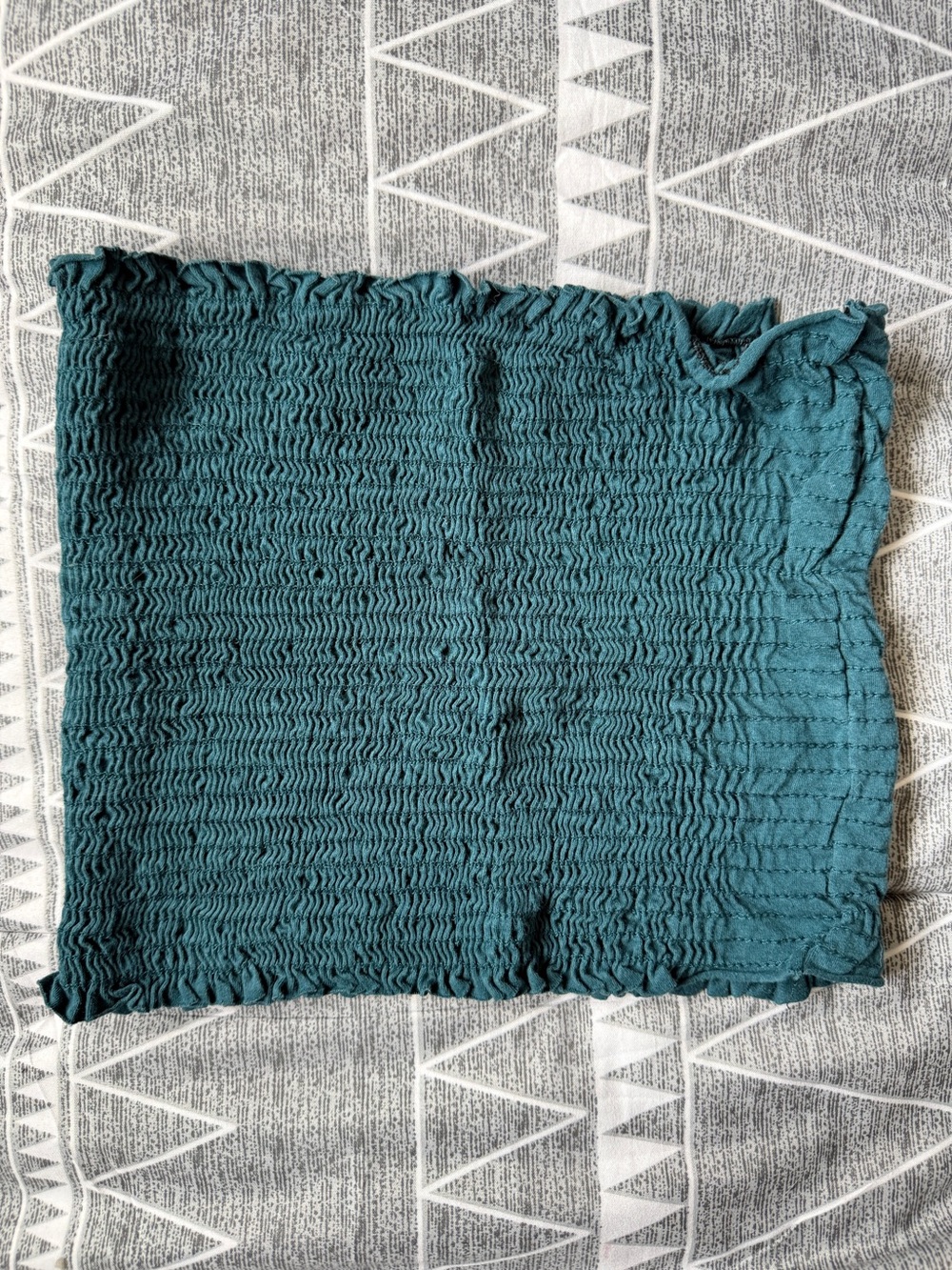 Tres Bien Teal Smocked Tube Crop Top with Ruffle Trim